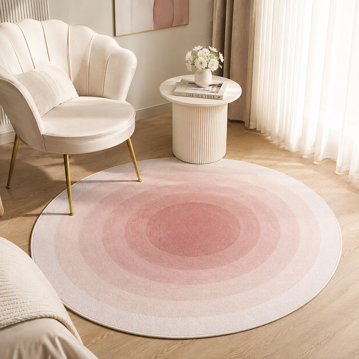 Blush Pink Gradient Round Accent Rug