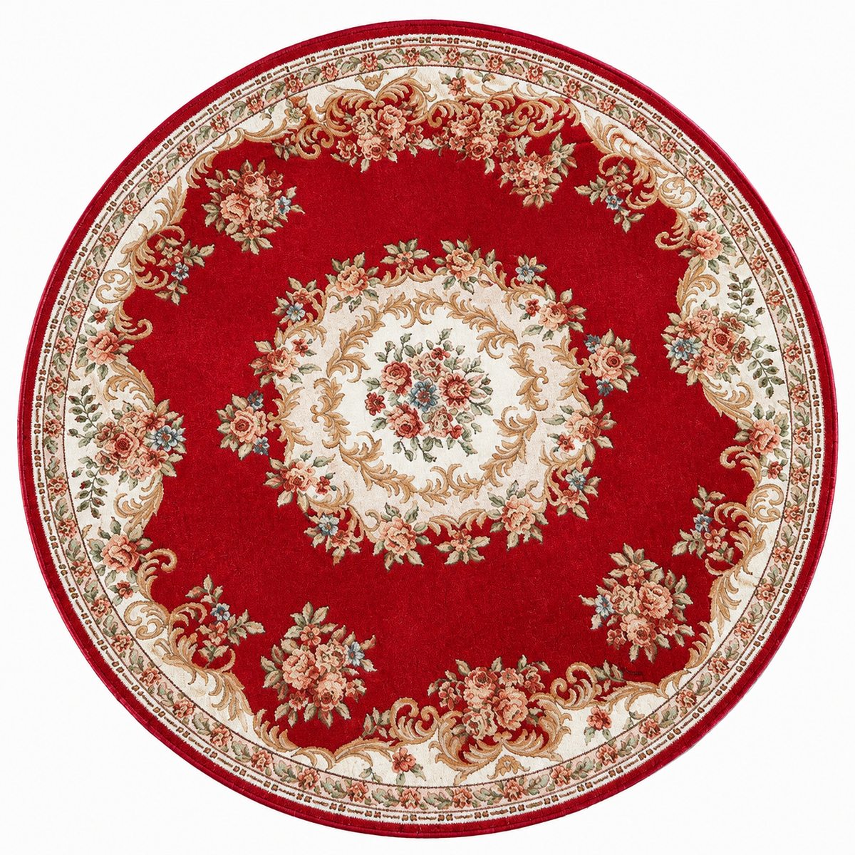 Crimson Floral Round Crystal Velvet Rug