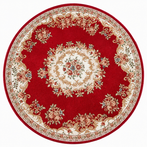 Crimson Floral Round Crystal Velvet Rug