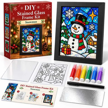 ⏳ Last Day 50% OFF – 🎄Beginner-Friendly Christmas Stained Glass-Style Frame Kit | 8 Festive Designs with Pens, Foil & Frame ✨