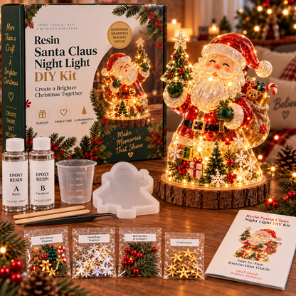 ⏳ Last Day 50% OFF – 🎄Beginner-Friendly Resin Christmas Tree Night Light DIY Kit | Mold, Resin, Fairy Lights & Festive Decorations Included ✨