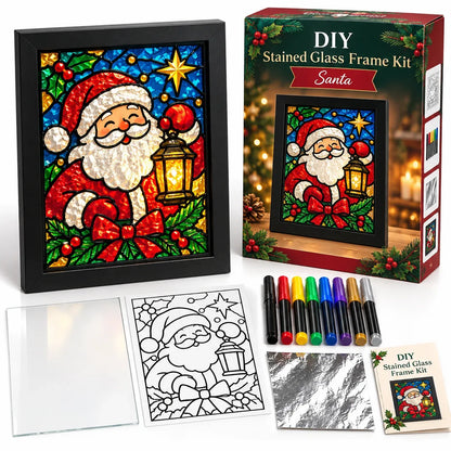 ⏳ Last Day 50% OFF – 🎄Beginner-Friendly Christmas Stained Glass-Style Frame Kit | 8 Festive Designs with Pens, Foil & Frame ✨