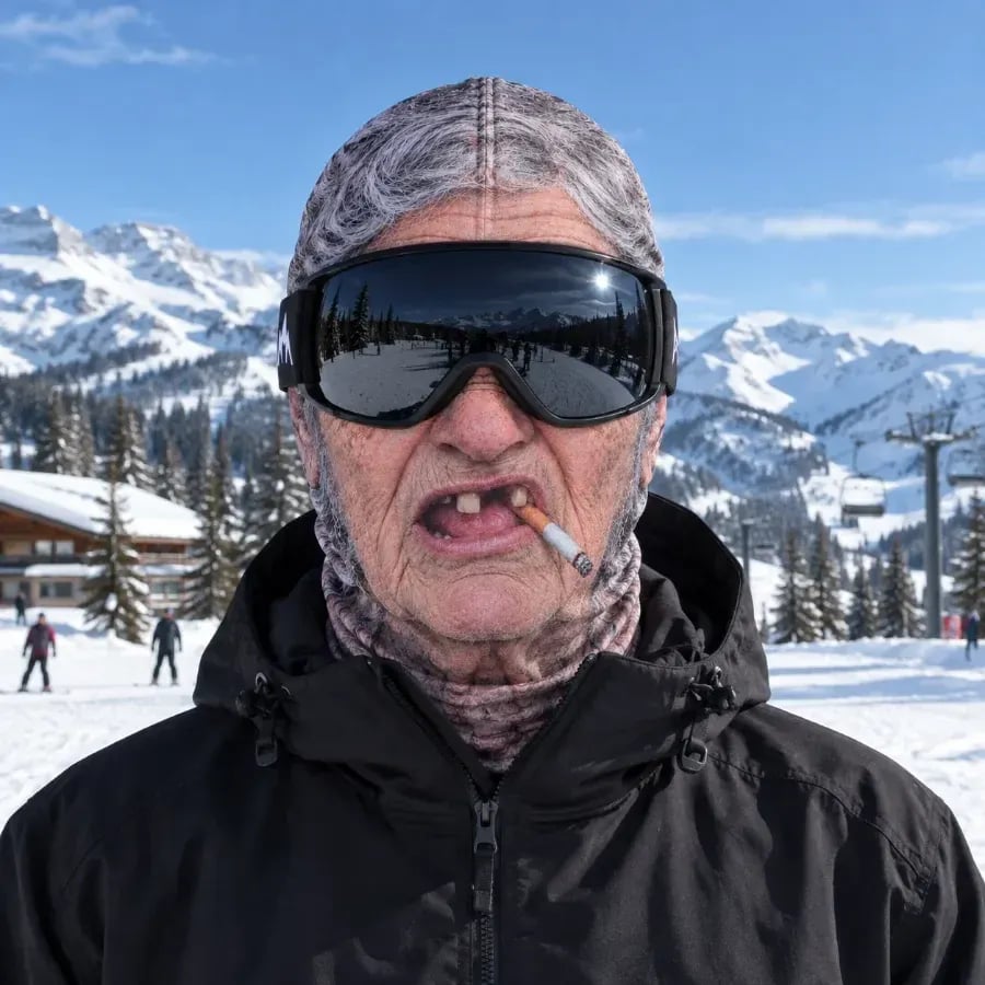 Photorealistic face balaclava at ski resort