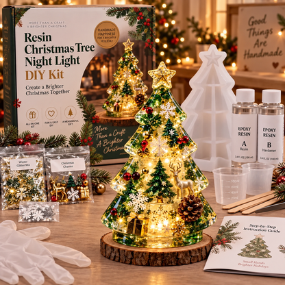 ⏳ Last Day 50% OFF – 🎄Beginner-Friendly Resin Christmas Tree Night Light DIY Kit | Mold, Resin, Fairy Lights & Festive Decorations Included ✨
