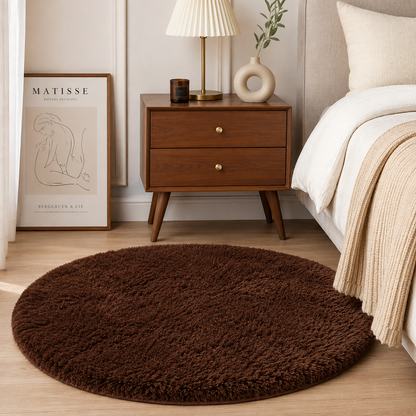 Coffee Brown Round Shag Area Rug