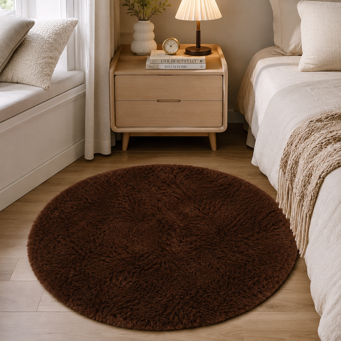 Coffee Brown Round Shag Area Rug