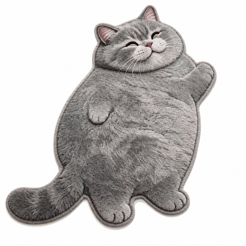 Smiling Gray Cat Shaped Soft Accent Rug