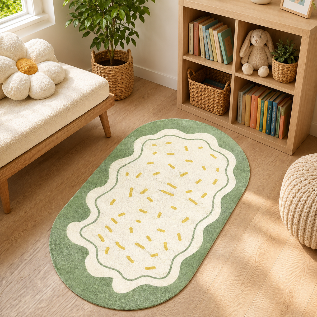 Green Sprinkle Faux Cashmere Runner Rug