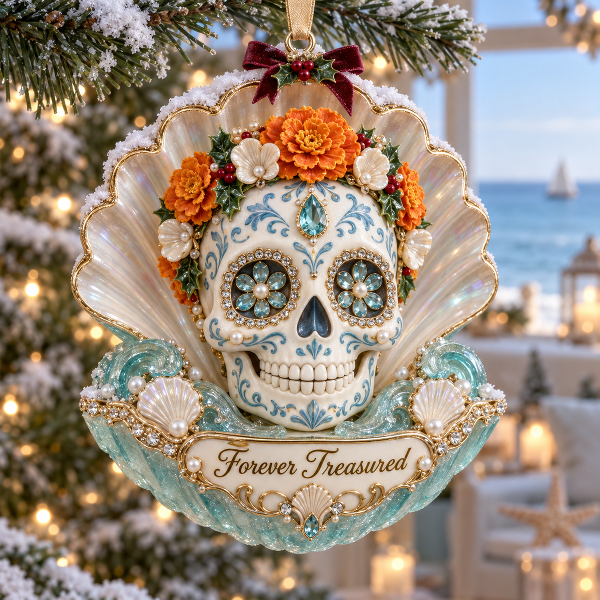 Pearl shell skull memorial ornament