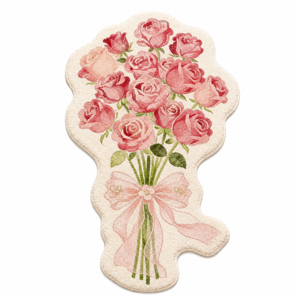 Pink Rose Bouquet Shaped Accent Rug