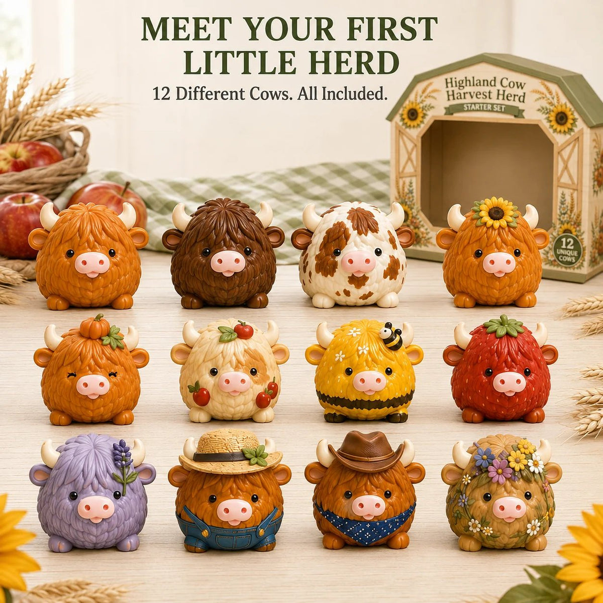Twelve Highland Cow characters