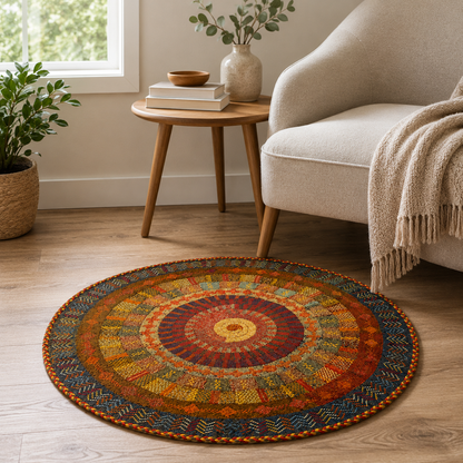 Navy Mandala Round Rug