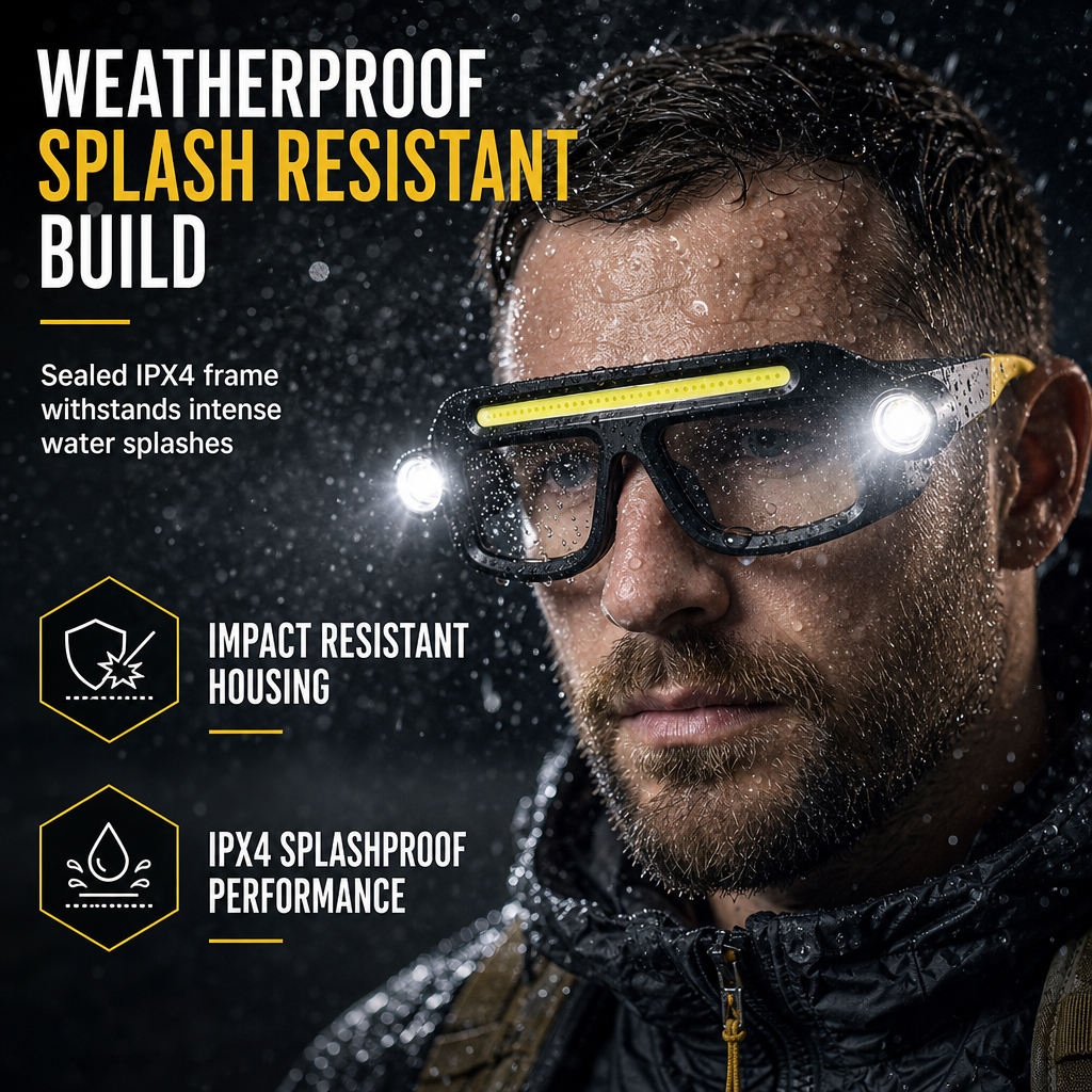 IPX4 splash resistant glasses light